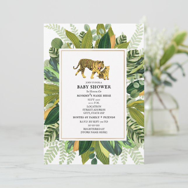 Invitation Mama Tiger Verdure tropicale Baby    ShowerInvitat (Debout devant)