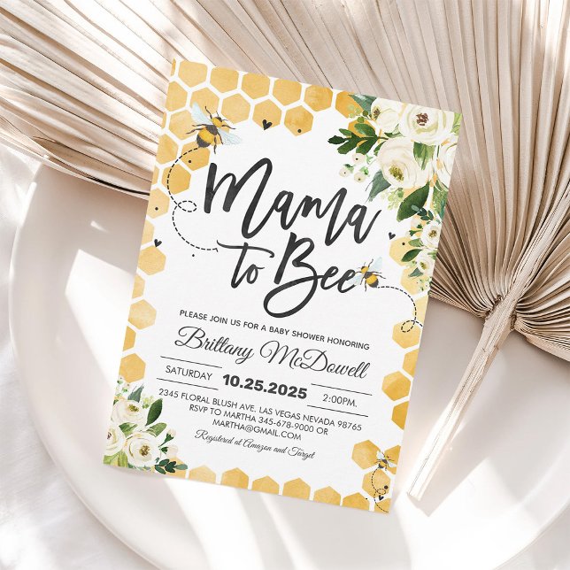 Invitation Mama to Bee Baby shower (Créateur téléchargé)