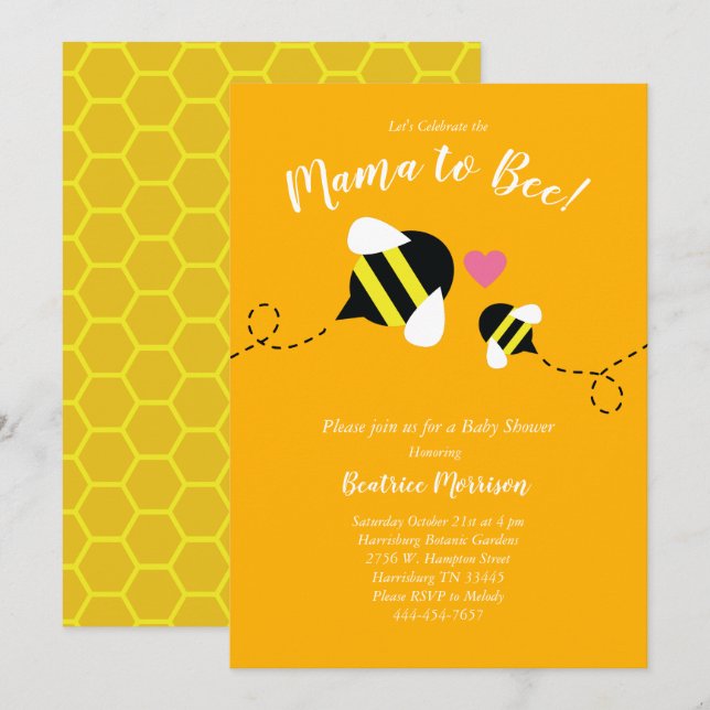 Invitation Mama to Bee Baby shower Genre Neutre (Devant / Derrière)