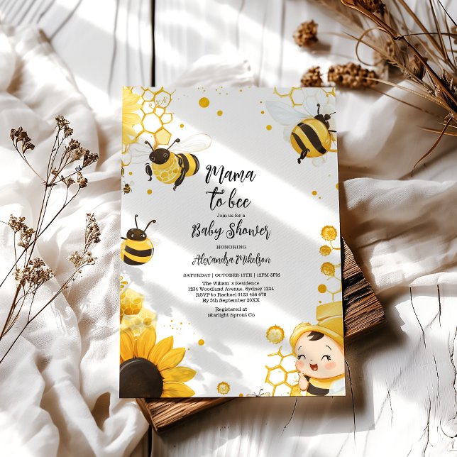 Invitation Mama to Bee Fleur sauvage Honeybee Mommy Baby show (Créateur téléchargé)