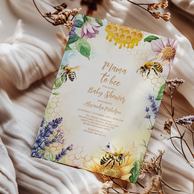 Invitation Mama to Bee Fleur sauvage Honeybee Mommy Baby show (Créateur téléchargé)