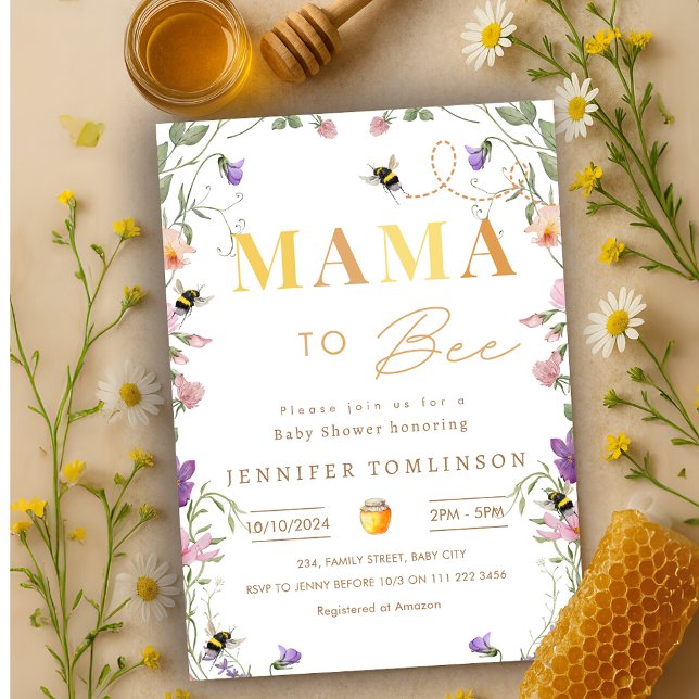 Invitation Mama to Bee Fleur sauvage Spring Baby shower (Mama to Bee Wildflower Spring Baby Shower Invitation)
