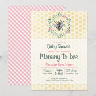 Invitation Maman à abeilles, nid d'abeille, en vichy, baby sh