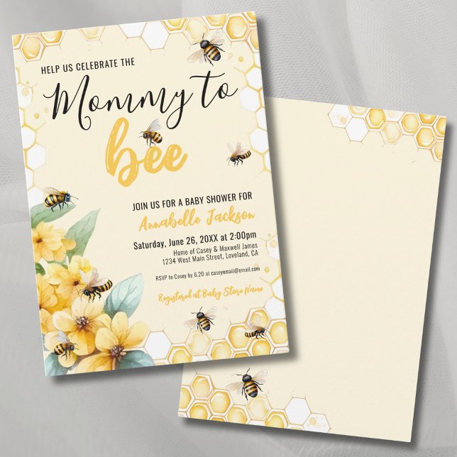 Invitation Maman à BEE Baby shower Party (Mom To BEE Baby Shower Party Invitation)