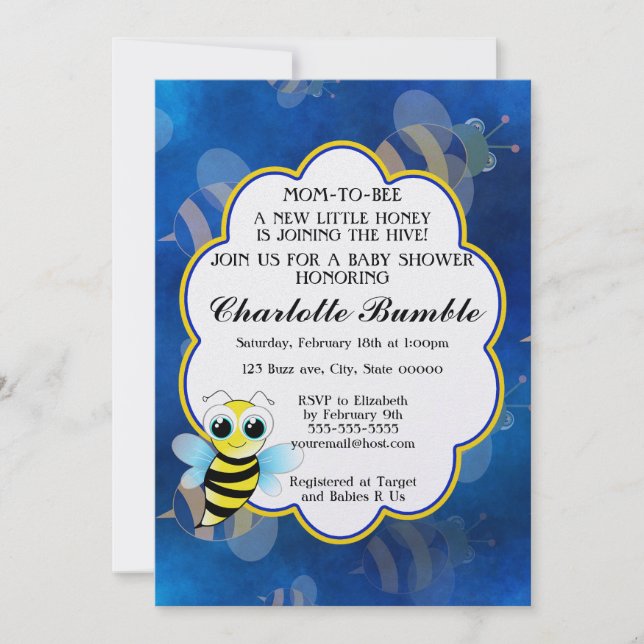 Invitation Maman à être bleu et jaune Baby shower unisex (Devant)