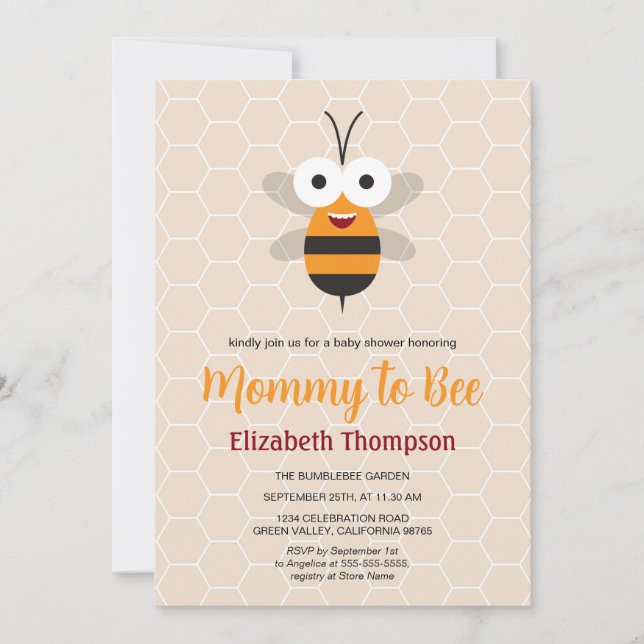Invitation Maman à être miel bourdon abeille Baby shower (Devant)