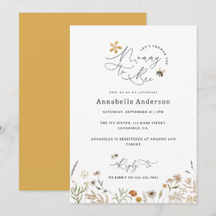 Invitation Maman abeille fête de bébé sauvage fleur jaune