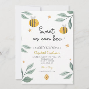 Invitation Maman aquarelle pour bébé abeille Baby Shower