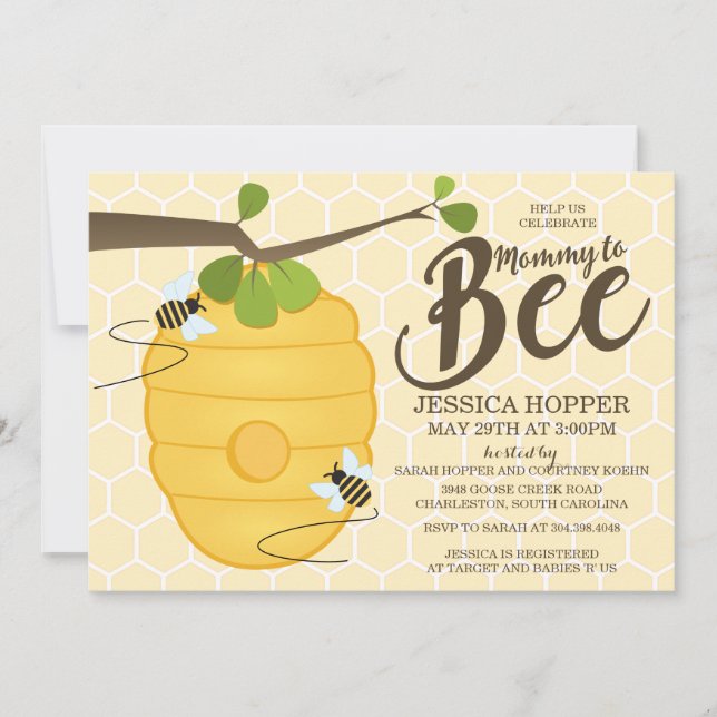 Invitation Maman au baby shower d'abeille (Devant)