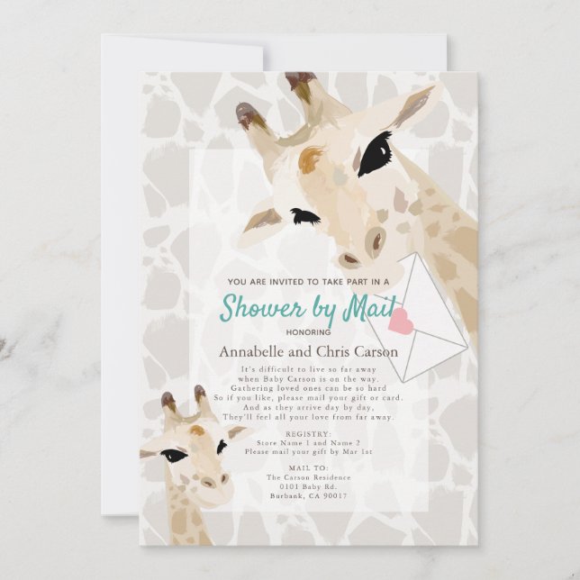 Invitation Maman & Baby Giraffe Baby shower Aquarelle par cou (Devant)