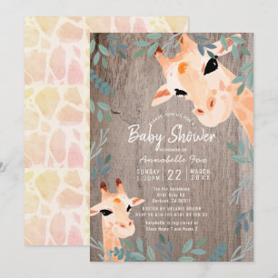 Invitation Maman & Baby Giraffe Baby shower rustique en bois