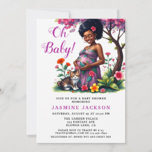 Invitation Maman enceinte Chat Floral Purple Baby shower