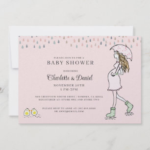 Invitation Maman enceinte fantaisiste Baby Shower rose pâle
