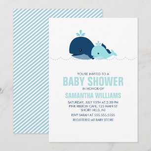 Invitation Maman et Baby Whale Baby shower {blue}