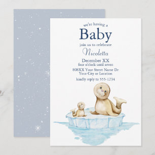 Invitation Maman et bébé phoque sur la glace