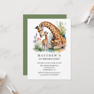 Invitation Maman et Moi Girafe Aquarelle Fête d'anniversaire