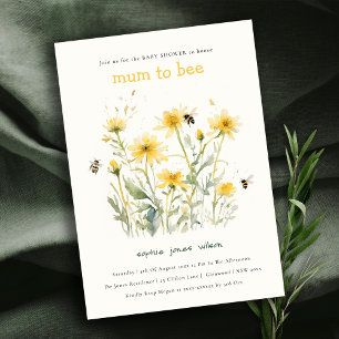 Invitation Maman Fleur sauvage Jaune À Être Baby shower Neutr