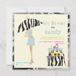 Invitation Maman hip, baby shower zèbre bleu argent