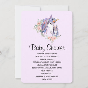 Invitation Maman licorne Pretty et bébé - Baby Shower aquarel