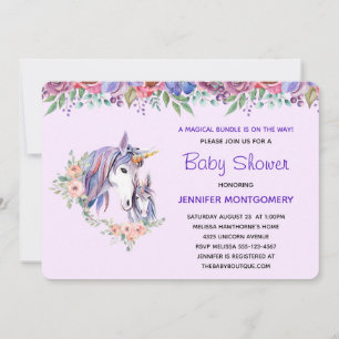 Invitation Maman licorne Pretty et bébé Shower bébé aquarelle