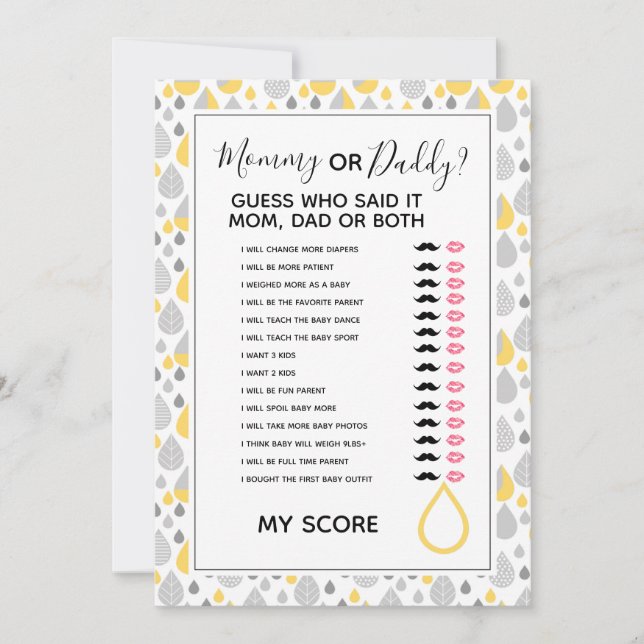 Invitation maman ou papa connaissent le jeu du baby shower de (Devant)