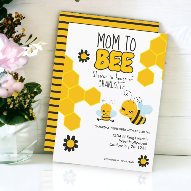 Invitation Maman sera le baby shower à thème des abeilles (Mom to be Bee themed baby shower Invitation from Ricaso)