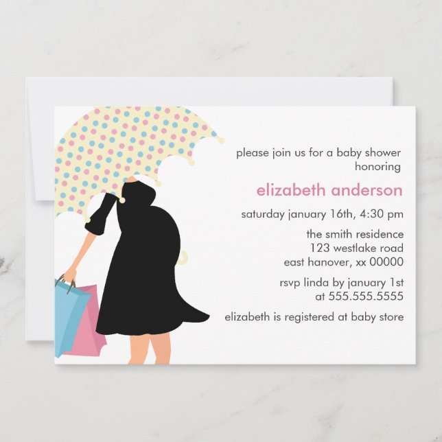 Invitation Maman sous le baby shower de parapluie (Devant)