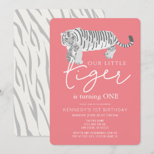 Invitation Maman Tiger & Cub Modern Pink 1er anniversaire