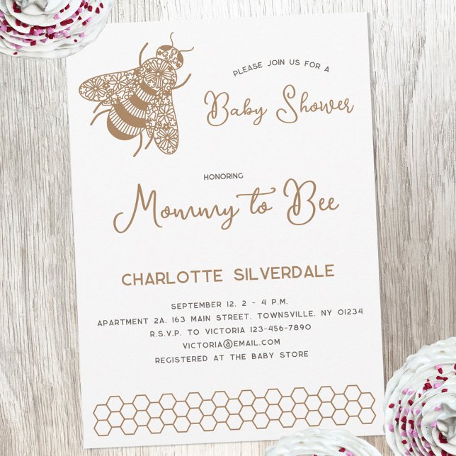 Invitation Maman to Bee Baby shower (Modern minimalist Mommy to Bee baby shower invitation)