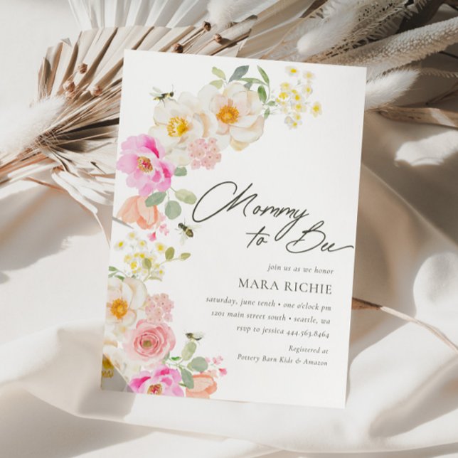 Invitation Maman to Bee | Baby shower Floral Aquarelle (Créateur téléchargé)