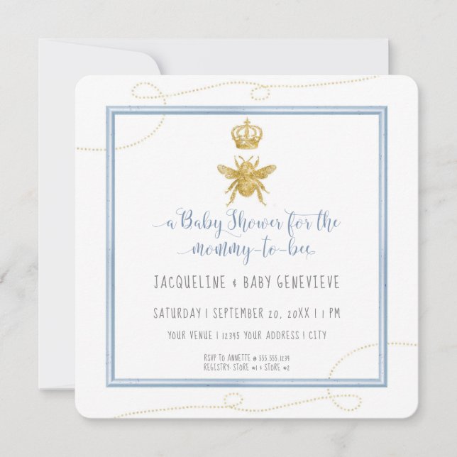 Invitation Maman to Bee Gold Parties scintillant Blue Boy Bab (Devant)