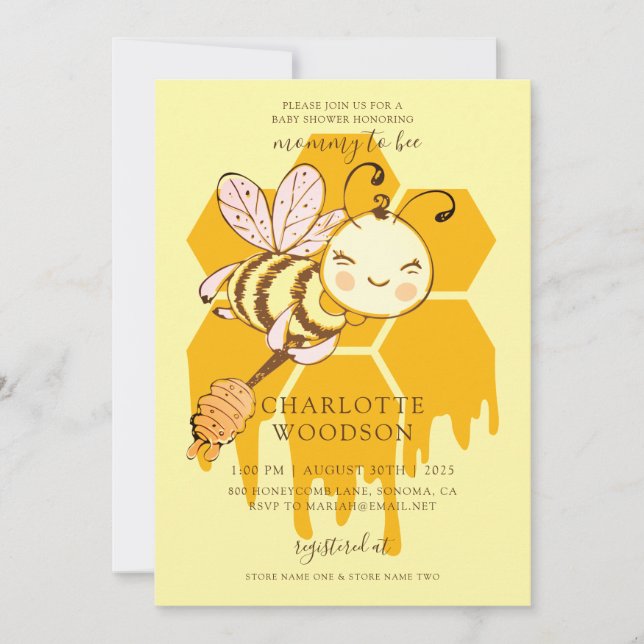 Invitation Maman To Bee Honey Bee Honeypeb Baby shower Invit (Devant)