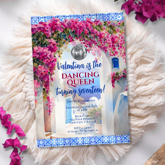 Invitation Mamma Mia Dancing Queen Disco Floral Anniversaire