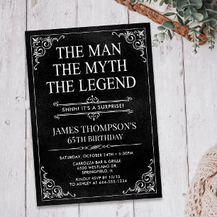Invitation Man Myth Legend Black Surprise 65e anniversaire