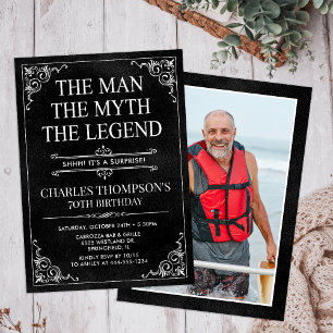 Invitation Man Myth Legend Black Surprise 70th Birthday Photo