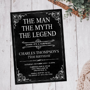 Invitation Man Myth Legend Black Surprise 75e anniversaire