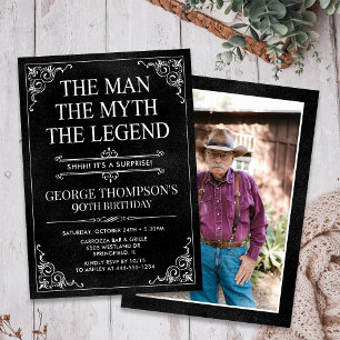 Invitation Man Myth Legend Black Surprise 90th Birthday Photo