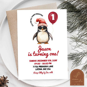 Invitation Manchot rouge hiver cool Garçon premier anniversai