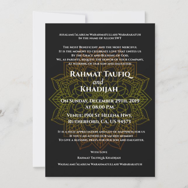 Invitation Mandala Floral Pour Mariage Islamique (Devant)