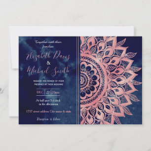 Invitation Mandala Floral Rose Bleu Féminin
