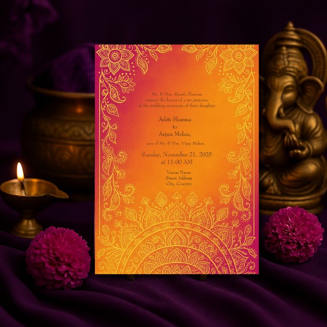 Invitation Mandala Mariage oriental orange jaune Sunset (Créateur téléchargé)