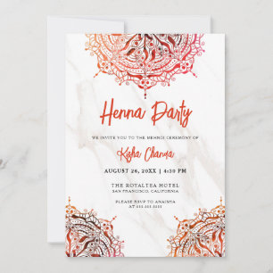 Invitation Mandala Mehndi Henna Party Rouge Marbre