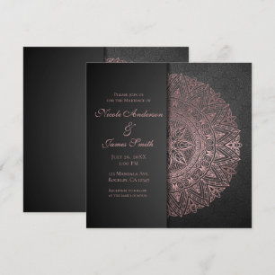 Invitation Mandala noir et or rose élégant mariage