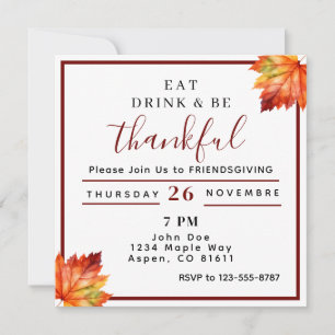 Invitation manger boire et être reconnaissant Friendsgiving 