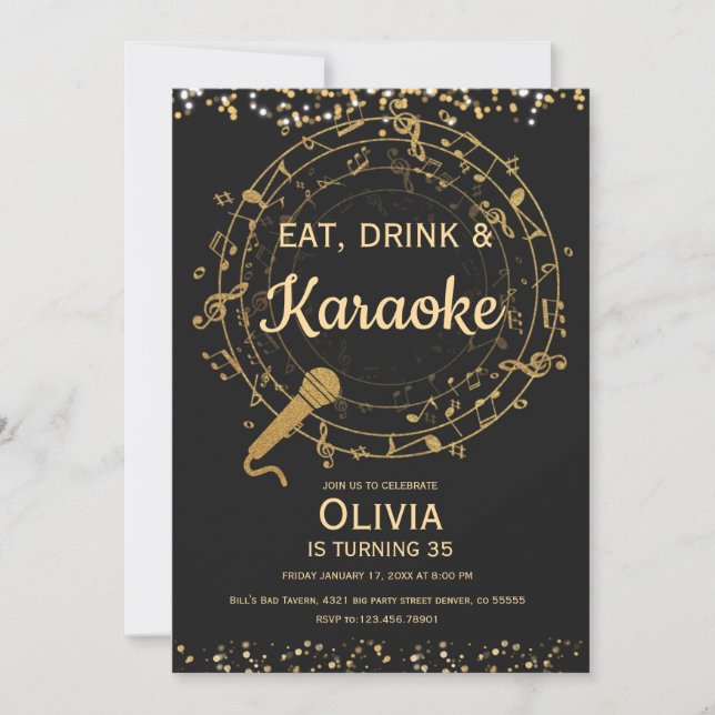 Invitation Manger, boire et Karaoke Invitation, Karaoke party (Devant)