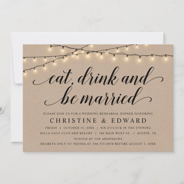 Invitation Manger, Boire et Marié, Répétition Mariage, Kraft (Devant)