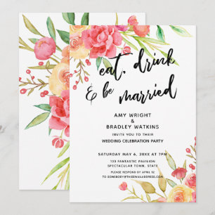 Invitation Manger, Boire & Être Marié, Fleurs Mariage Récepti