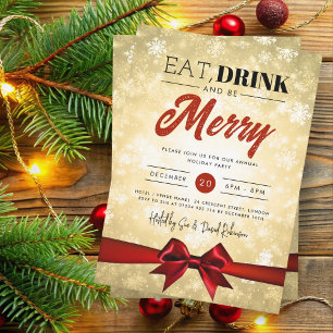 Invitation Manger, Boire Gold Winter Wonderland Vacances Noël