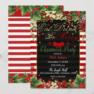 Invitation Manger Boire Joyeux Ruban Rouge Noël Fête de fin d