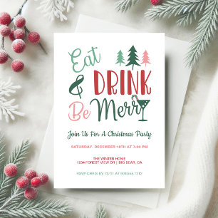Invitation Manger Boire Soyez Joyeux Typographie Fête de Noël